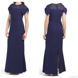 JS COLLECTIONS Blue Annalise Bow Mermaid Gown